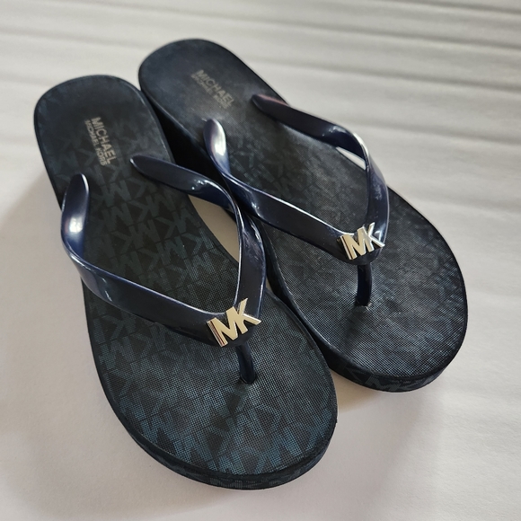 Michael Kors Shoes Mk Michael Kors Bedford Platform Flip Flop Sandals Blue Logo Poshmark